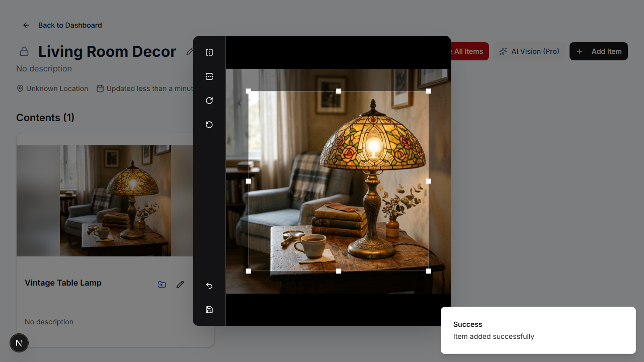 Tote-Pilot image editing interface showing crop and rotate tools